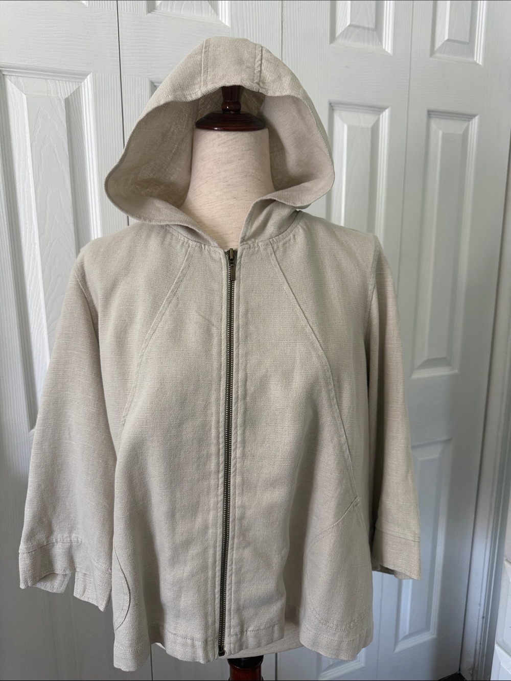 Coldwater Creek Cream Hooded Zip-Front Linen Jacket Sz LP